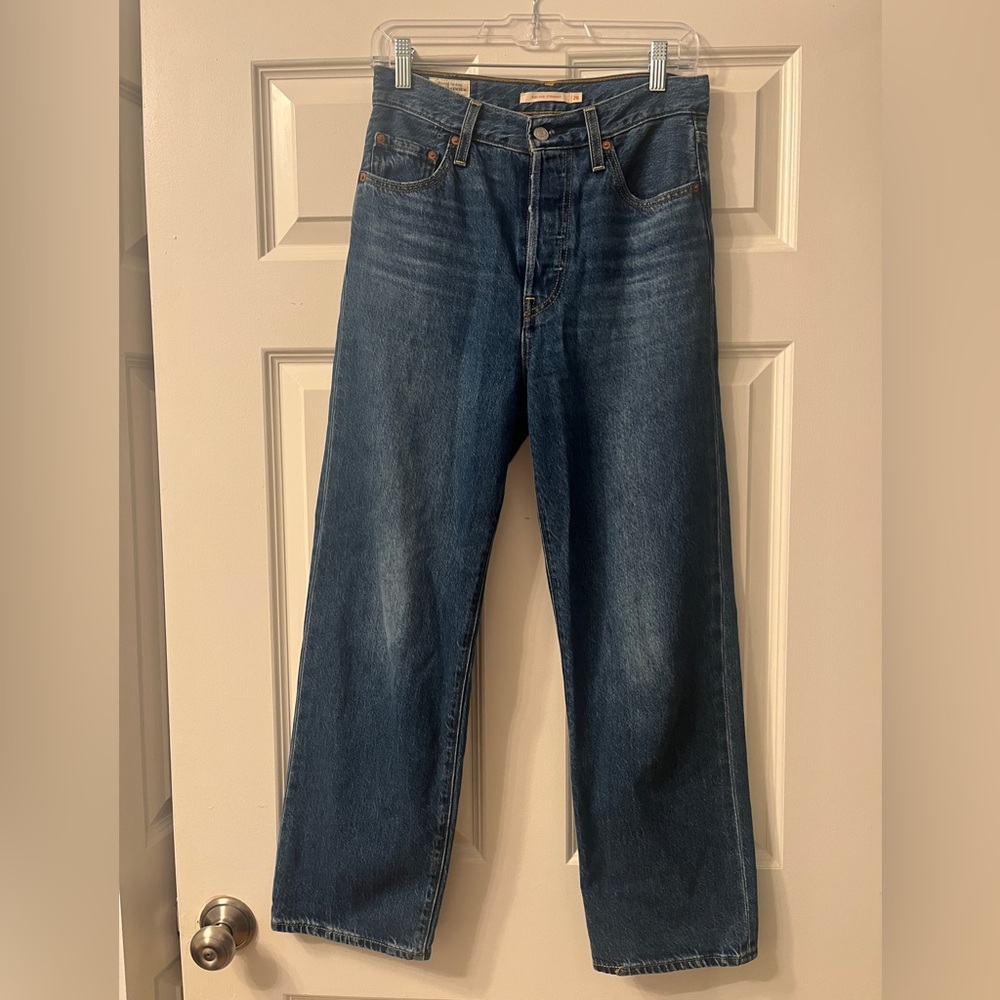 Medium wash Levis ribcage flare jeans